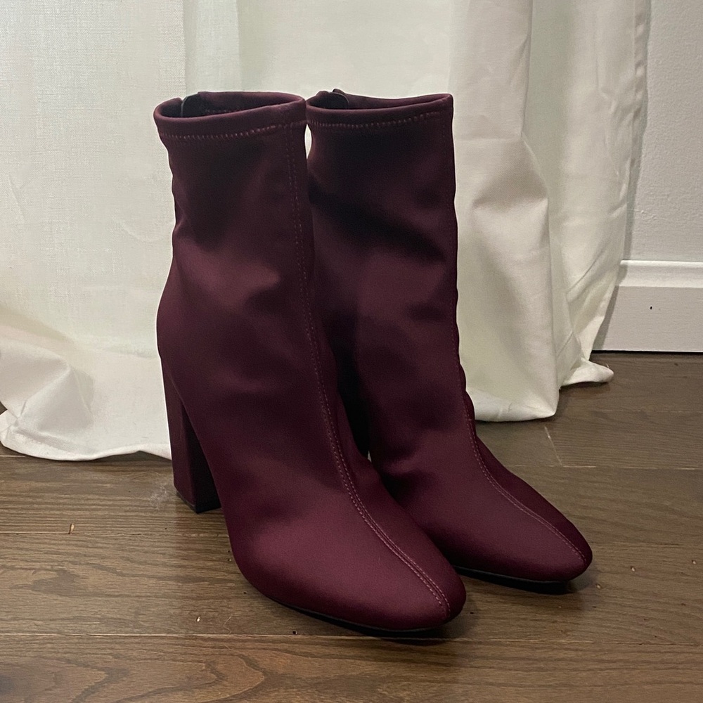 Jessica Simpson Burgundy Chunky Heeled Sock Boots